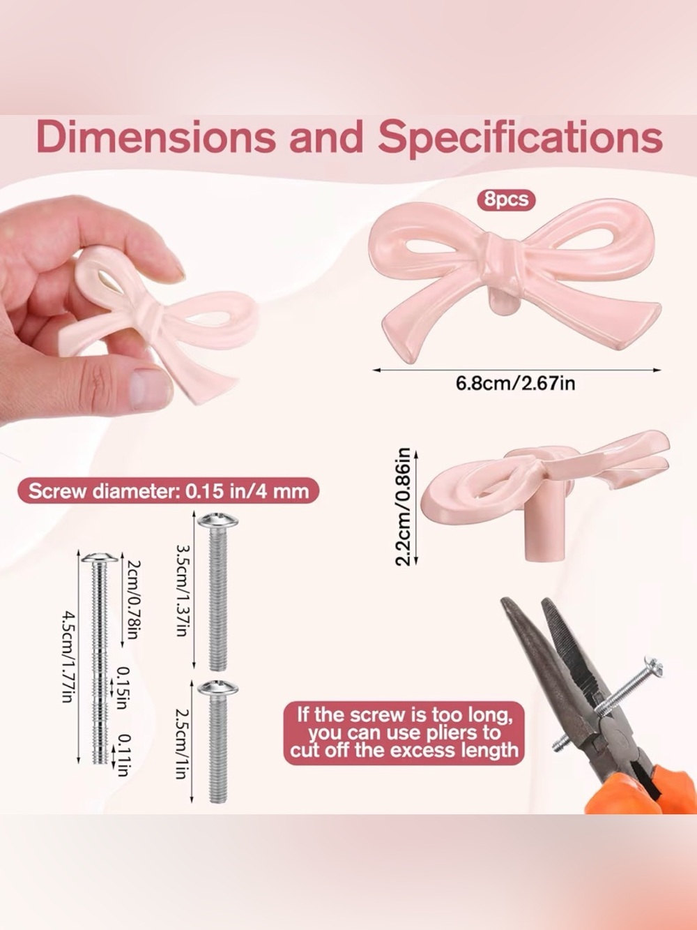 Bow-Shaped Drawer Pulls - Pink Decorative Cabinet Knobs - Picture 2 of 4